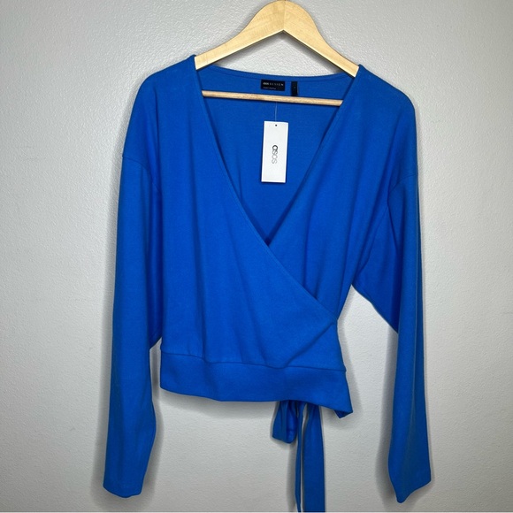 ASOS NWT Electric Blue True Wrap Sweater Long Sleeve Blouse - Large - Picture 1 of 10